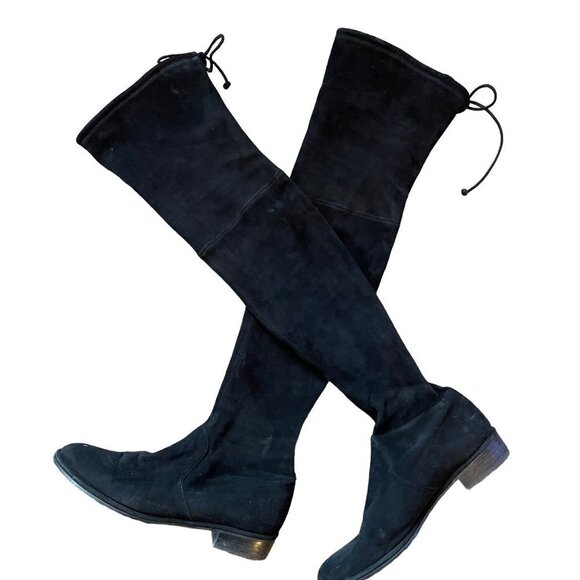 Stuart Weitzman Lowland Boots Womens 7.5 M Black Suede Over The Knee Leather